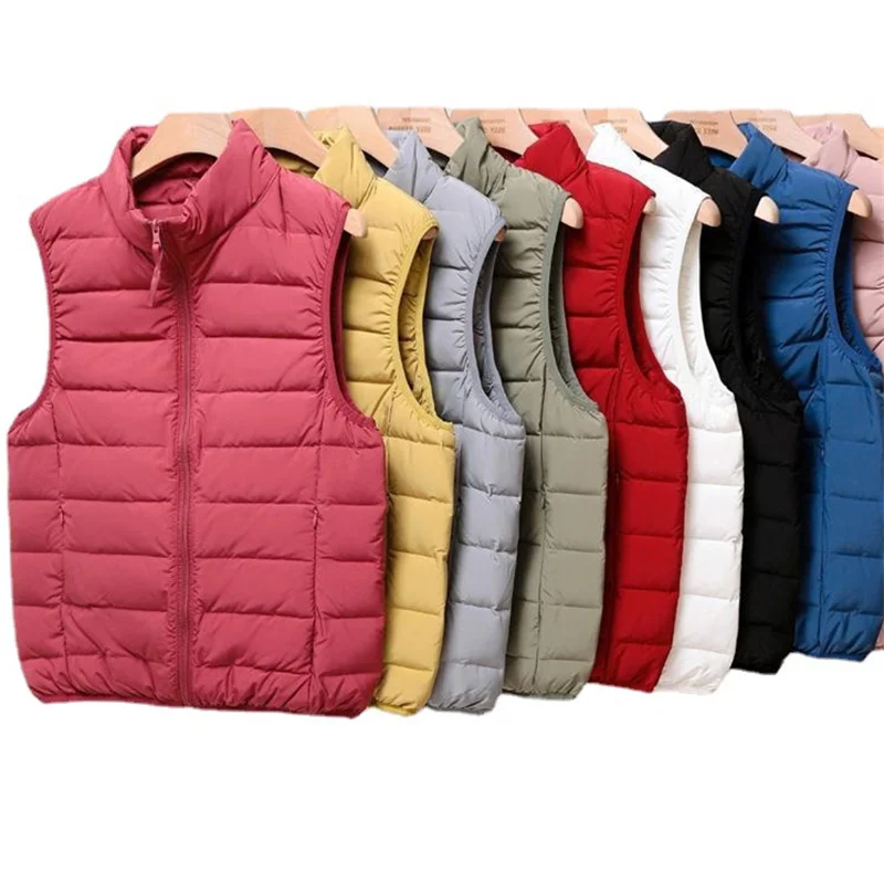 Winter Light Thin White Duck Down Vest Jacket Women Sleeveless Down Waistcoat Parkas Female Stand Collar Short Warm Tank Coat