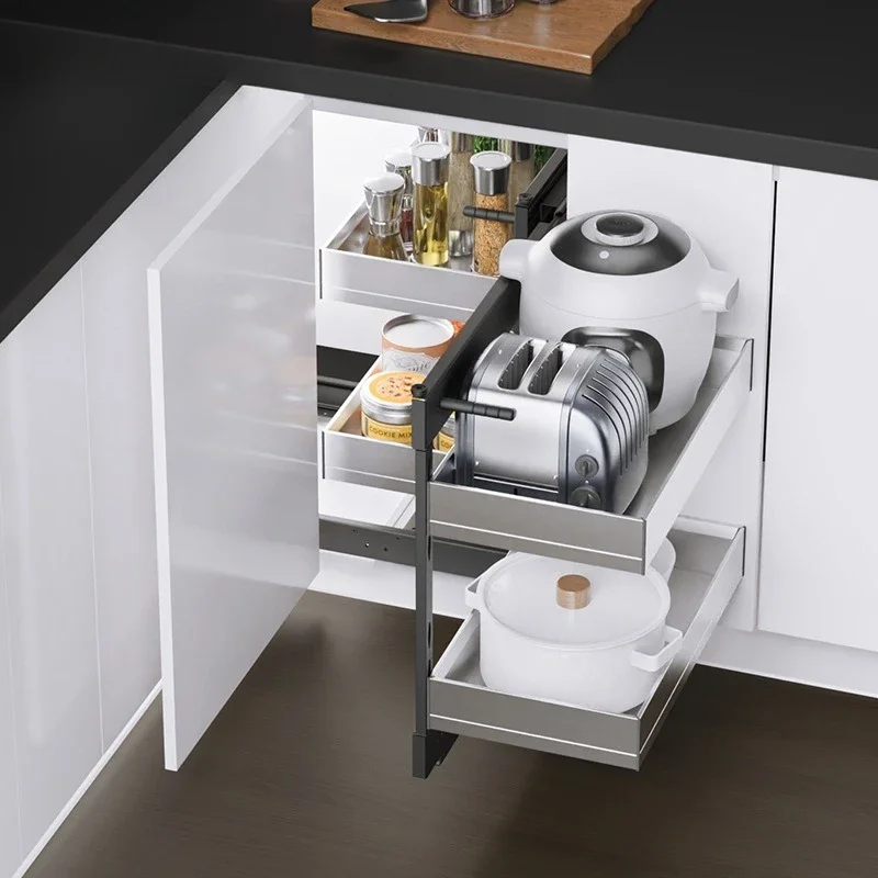 Kitchen Sink Rack Pull Out Kitchen Storage Rack Stainless Steel Cabinet Storage Racks Stabe Sliding Drawer Shelf Organizer