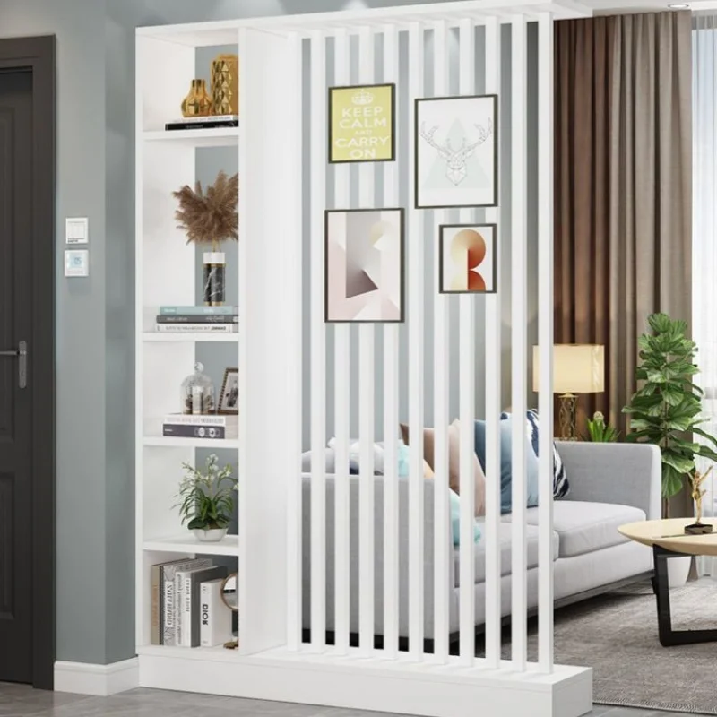 Wooden Slats Separation Entrance Decor with Storage Shelves Industrial Style Room Divider Furniture for Home Office Decoration