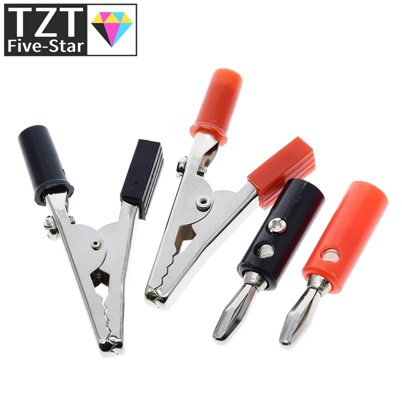 1set Insulated Crocodile Clips Plastic Handle Cable Lead Testing Metal Alligator Clips Clamps 52mm Length + 4mm Banana Plug