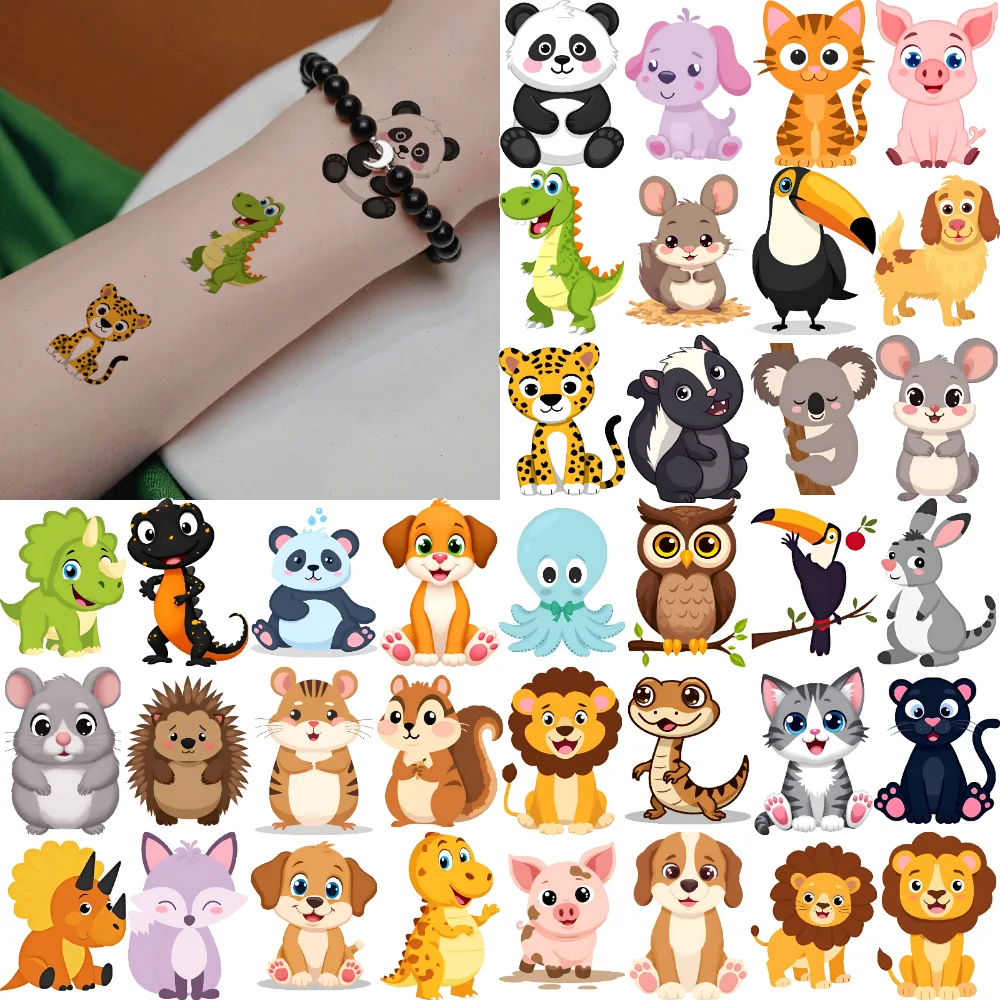 

63 шт., временные татуировки, милые наклейки, временные татуировки, наклейки с животными для плеч, девочек, детей