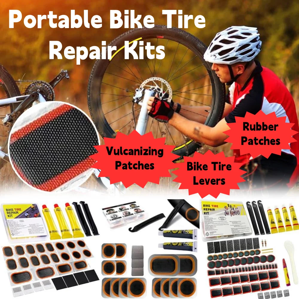 Portable Bike Tire Repair Kits Bycicle Inner Tube Puncture Patch Kits With Bike Tire Levers Rubber Patches&Tools Emergency Fix