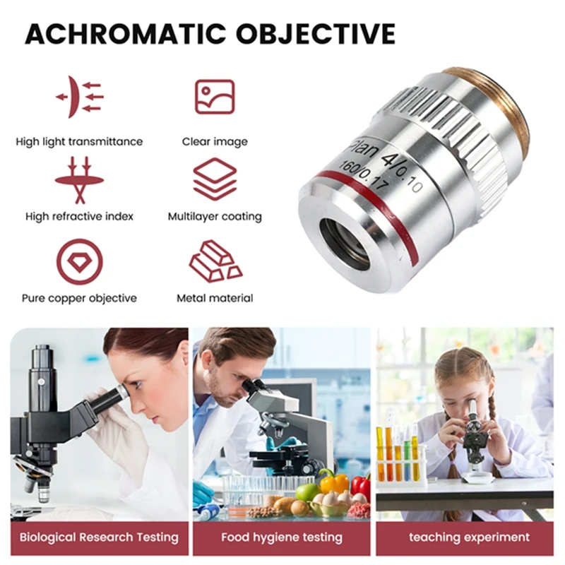 Microscoopplan Achromatische objectieflens 4X biologische metallurgische microscoopobjecten