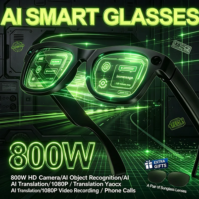 New Smart Glasses 800W HD Camera Real-time Translation First Perspective WIFI Transmission Bluetooth Calling Smart Glasses