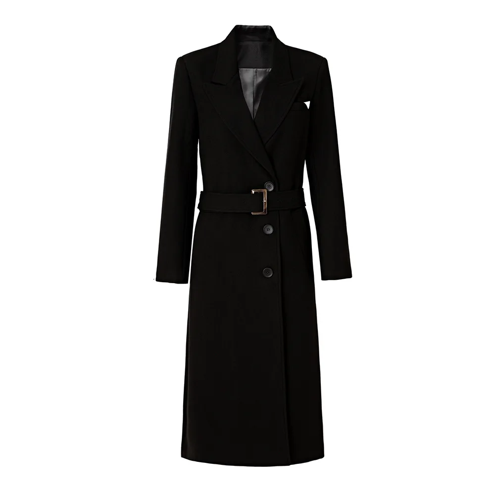 Imagem -02 - Outono Inverno Longo Trench Coat Feminino Novo Longo Único Breasted Rendas até Blusão Preto Marrom Bege Cabolsa Longo 2023 de Alta Qualidade