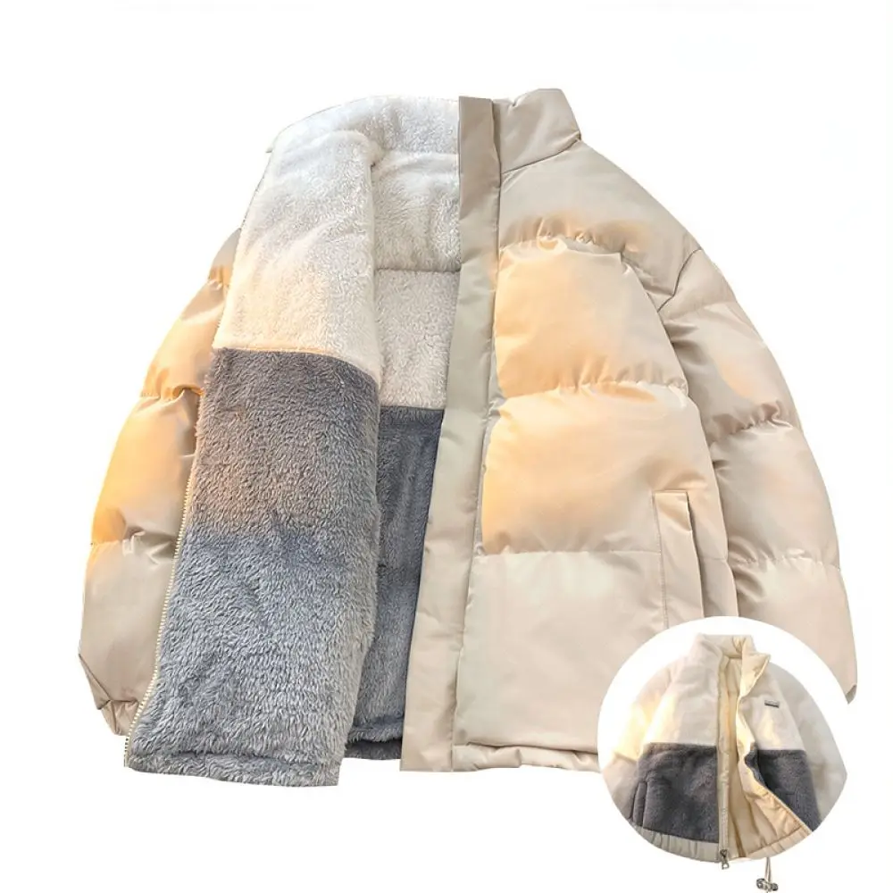Winter Mens Padded Reversible Jacket Lambswool Warm Coat Thickened Outwear Fashion Casual Loose Fit Style Windproof