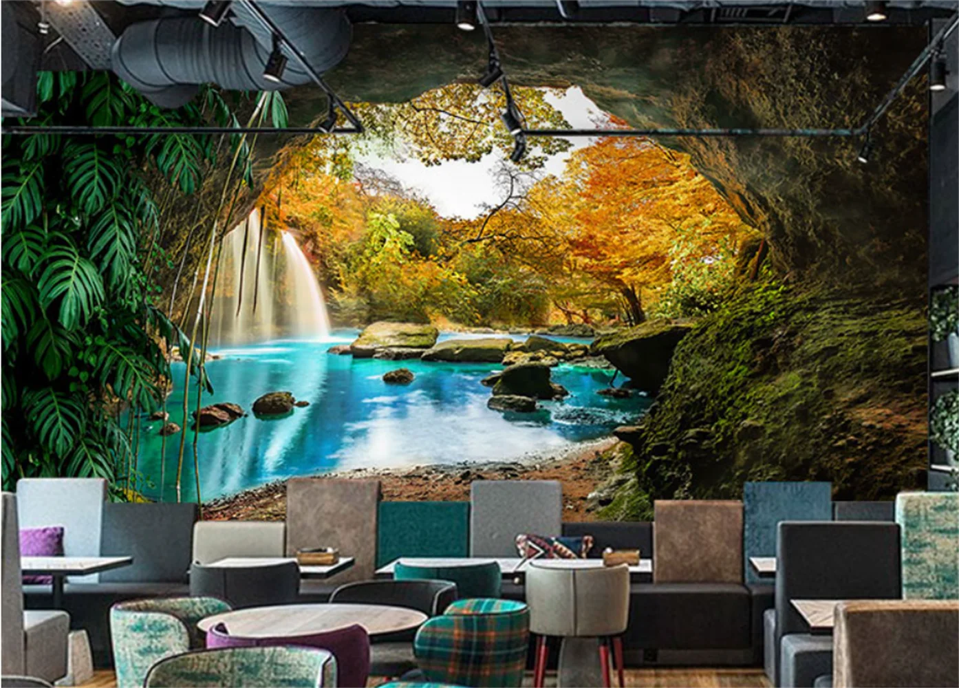 Space Extension Background Wall Natural Landscape 3D Stereoscopic Cave Sea View Wallpaper Restaurant Bar Hotel Mural