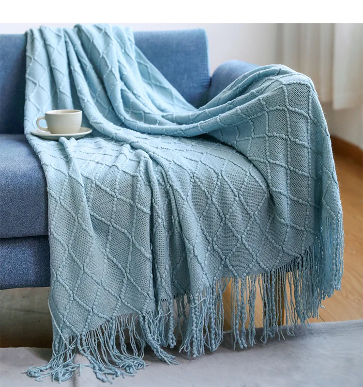 Geometry Adult Wearable Soft Chunky Crochet Acrylic Knitted Blanket Throw For Office Break Throws And Blankets