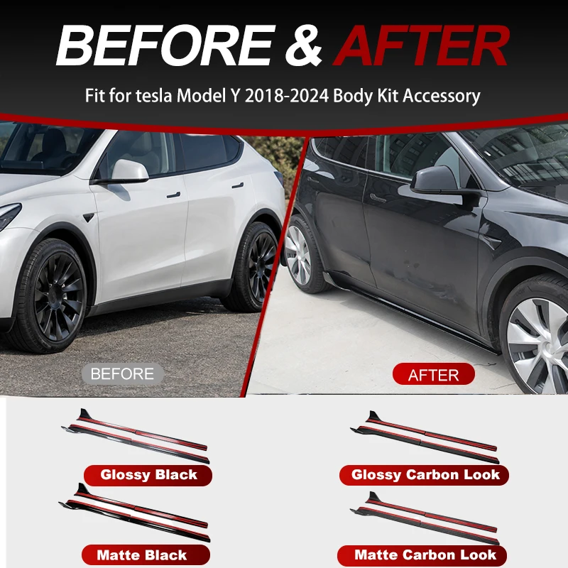 For Tesla Model Y 2018-2024 Side Skirts with Winglets Adhesive Installation Exterior Body Kit