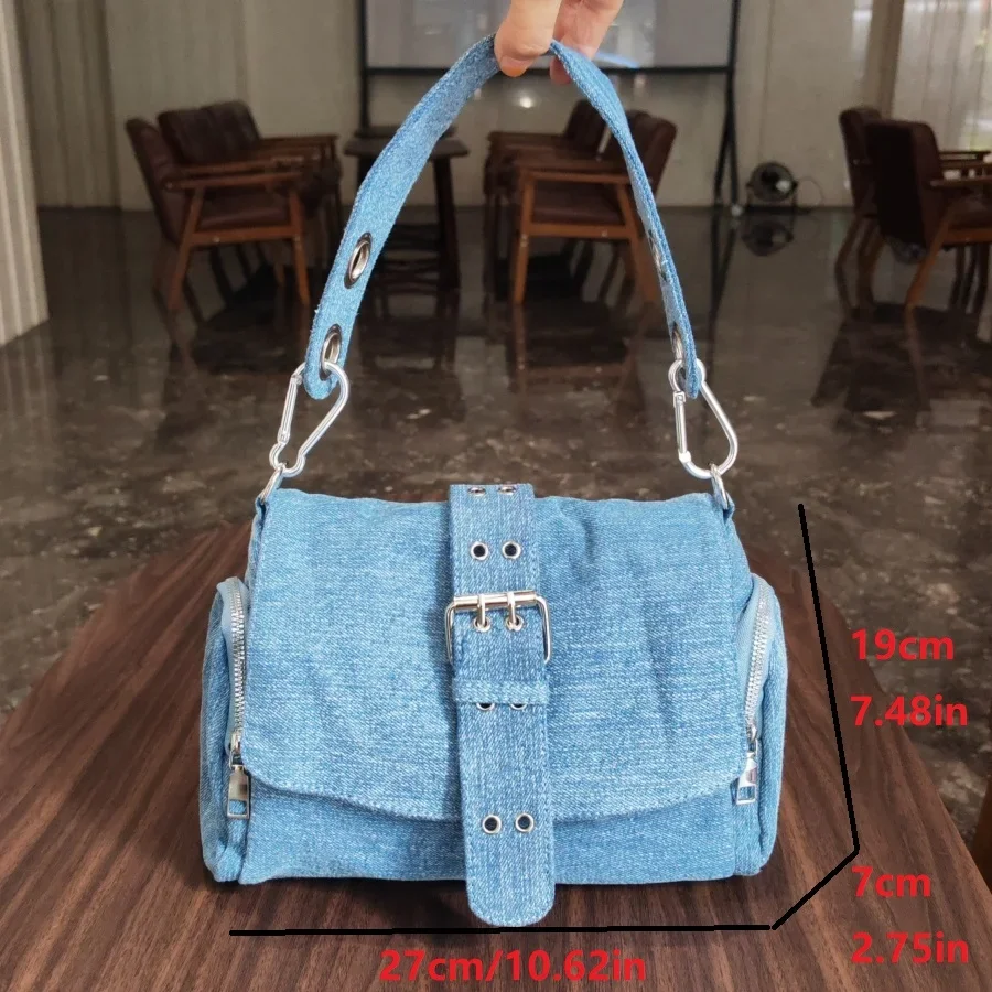 Fashion Rivet ladies Axillary bags Brand design female handbag Light weight blue Denim Women Shoulder Crossbody Bag