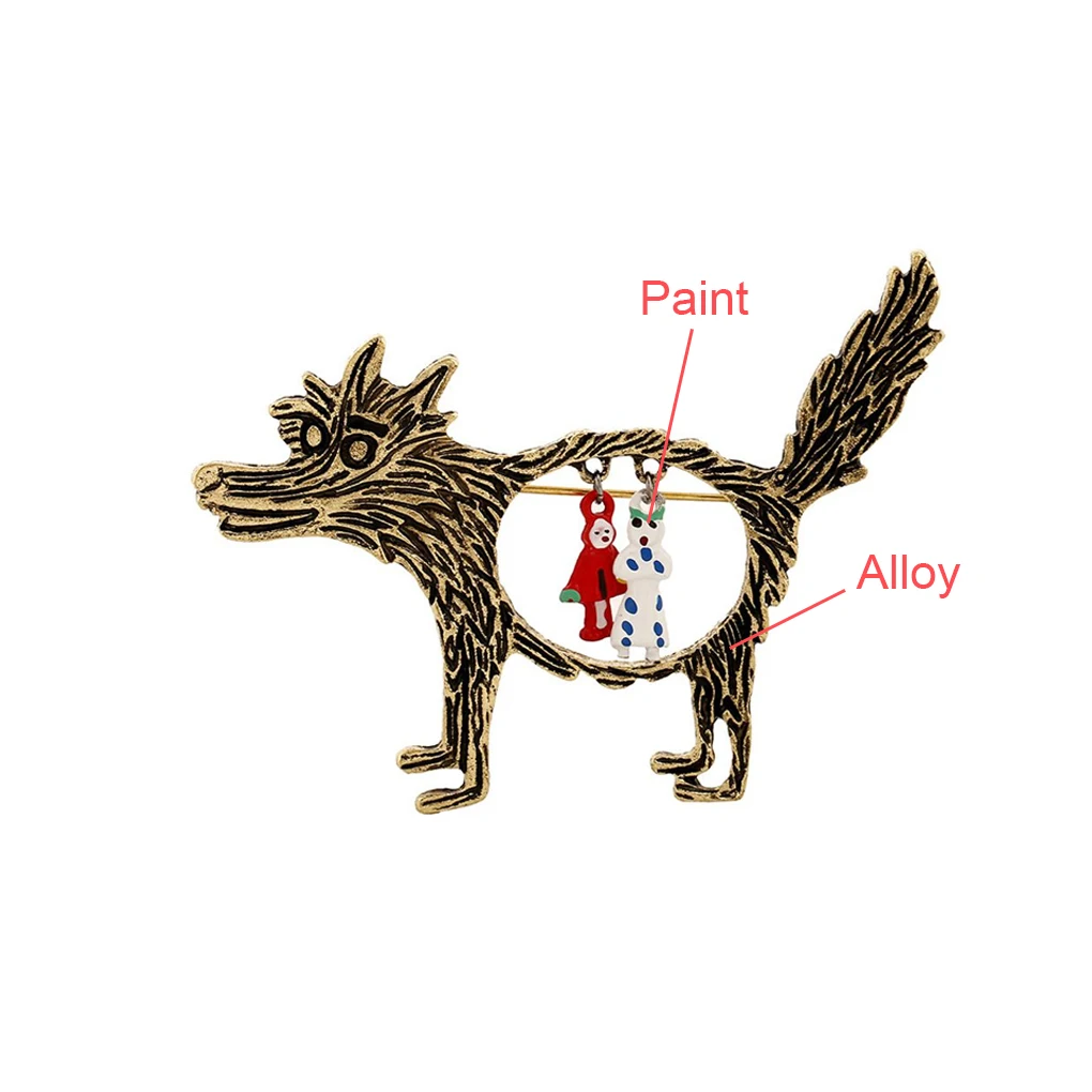 2024, świetny bubel, gorąca broszka z wilkiem w stylu vintage, biżuteria, czerwony kapturek, unikalna kreskówka, punkowe broszki, przypinki na