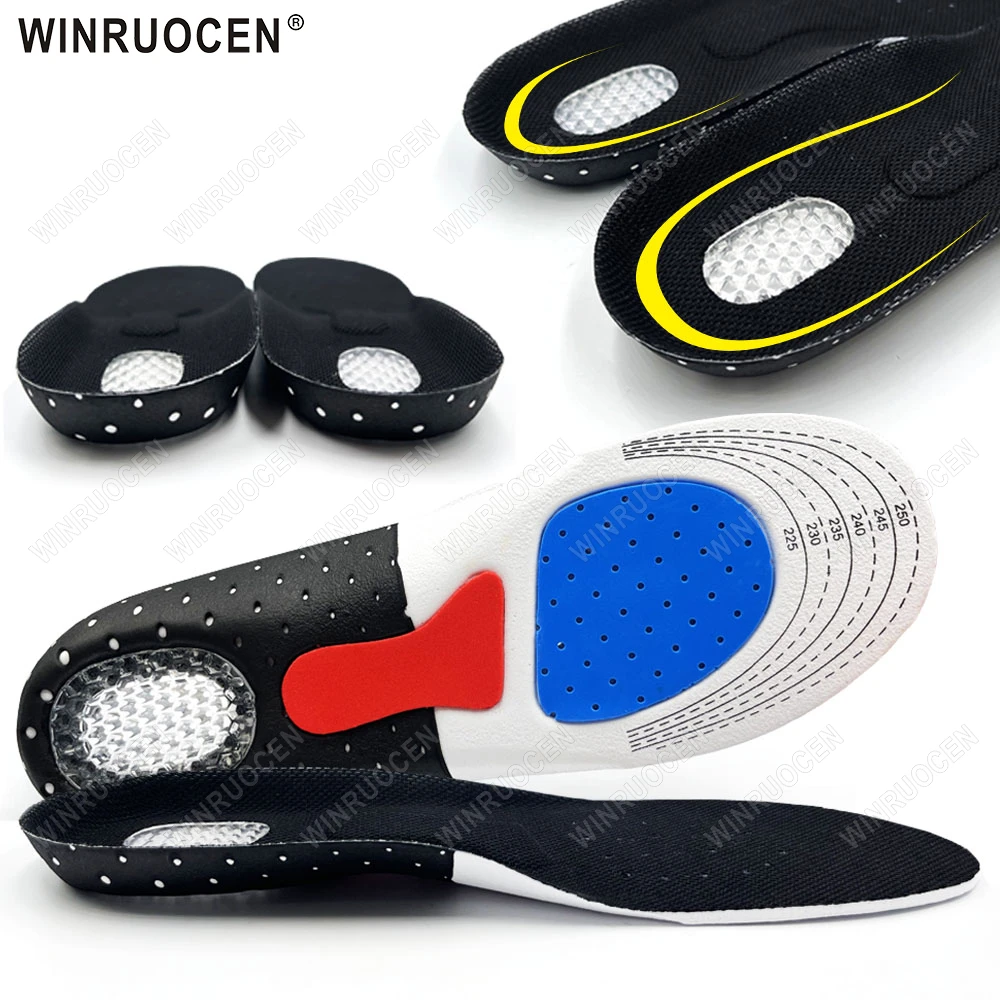 Orthopädische Unisex-Einlegesohlen aus Memory-Schaum/Gel, Fußgewölbeunterstützung, Stoßdämpfung, rutschfeste Linderung von Beinmüdung für Sport-/Laufschuhe