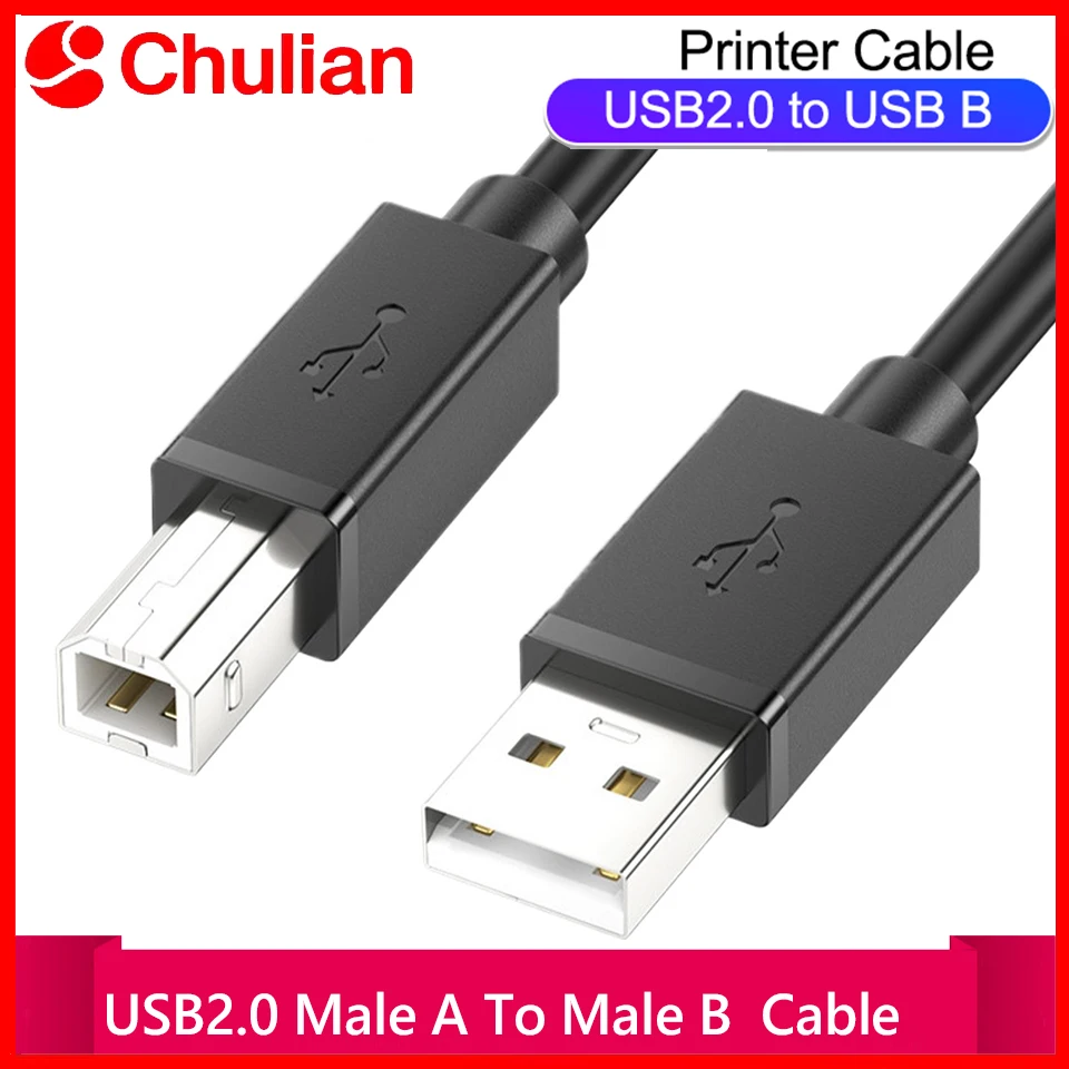 Cabo USB 2.0 de Alta Velocidade de 0.5/1/1.5/2/3M, Conector Masculino A para B, Cabo para Impressora, Computador, Laptop, Teclado, Monitor, Uso Doméstico