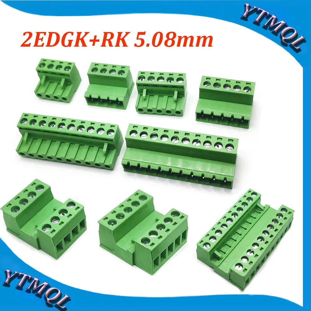 10Sets 5.08MM PCB Pluggable Terminal Blocks Connector 2EDGK RK 5.08mm Butting Style 2/3/4/5/6/7/8/9/10Pin Screw Terminal