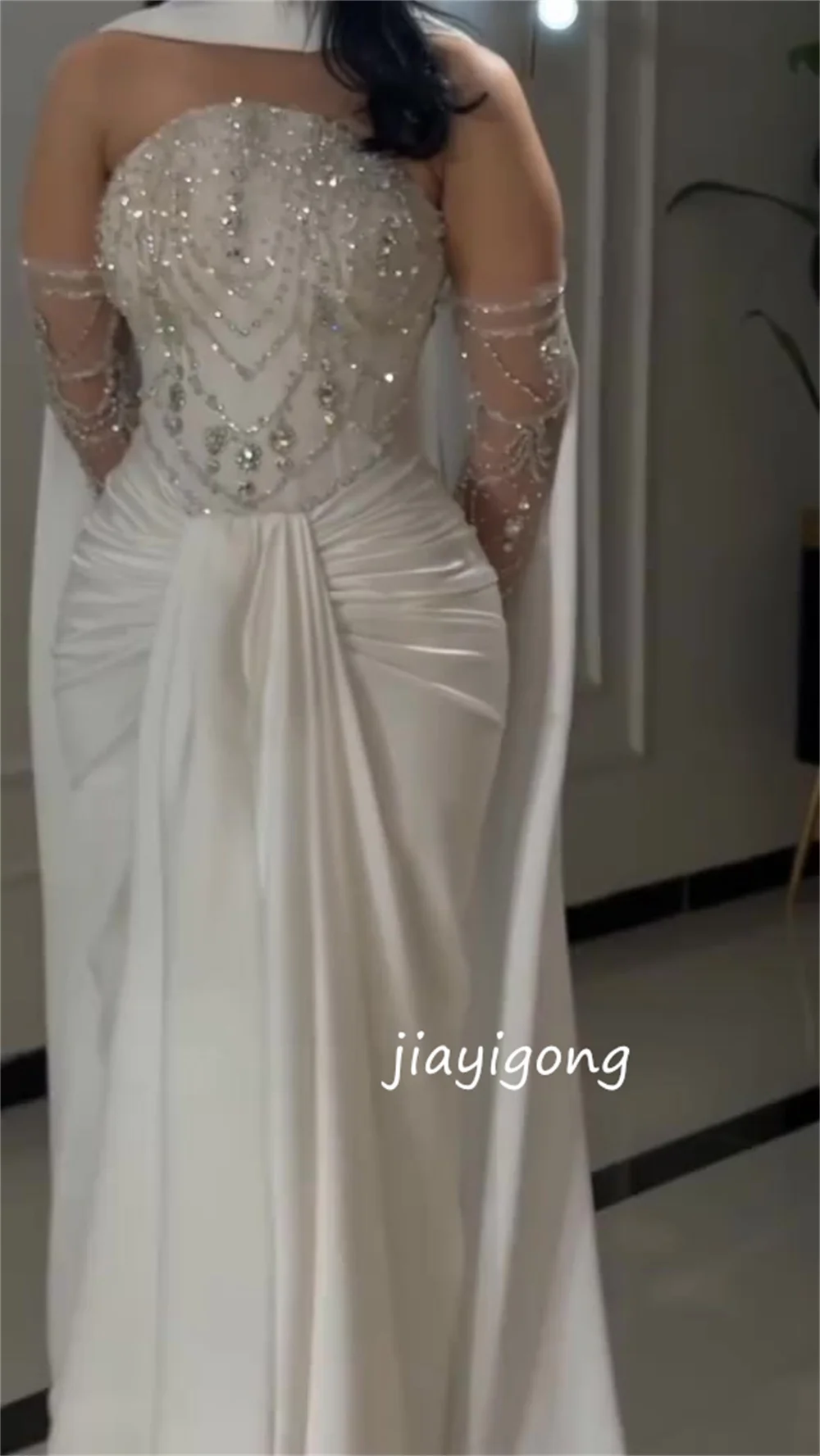 Customized High Quality Pattern Sequined Pleat Straight Strapless Long Dresses Bespoke Occasion Evening Exquisite