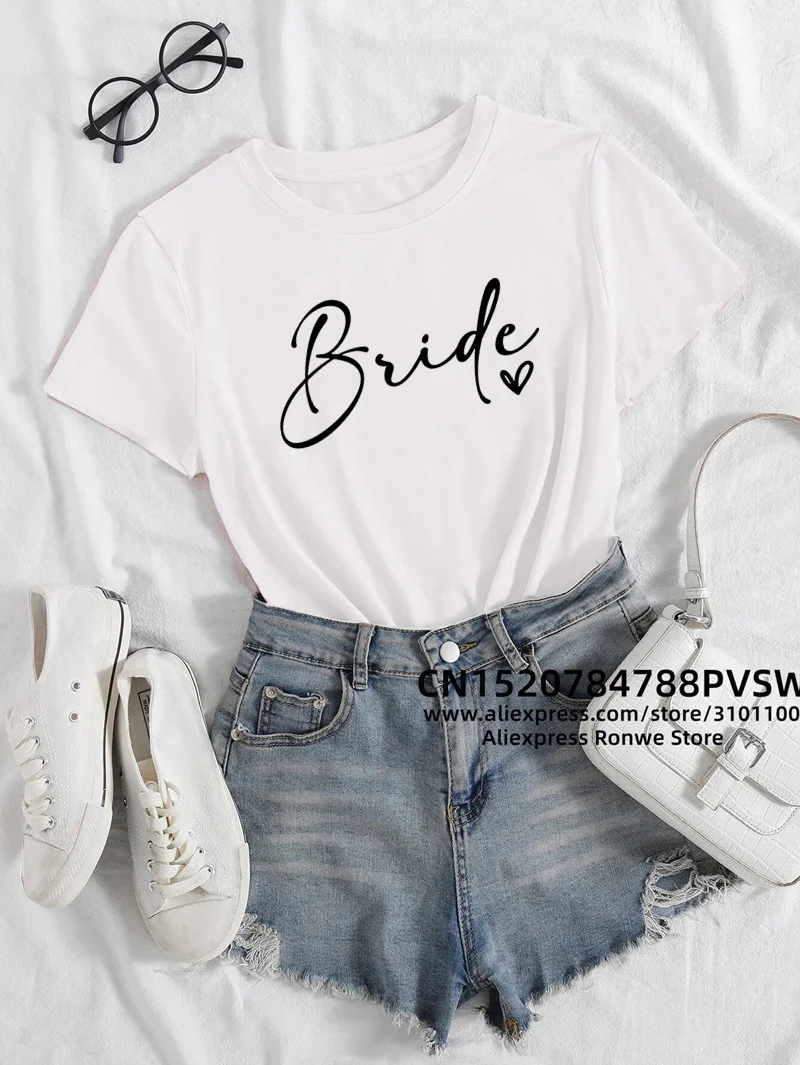 Team Bride Heart Evjf Hen Party Women Gropu T-shirt Girl Wedding Female Tops Tee Camisetas Mujer Female Black Pink White Clothes