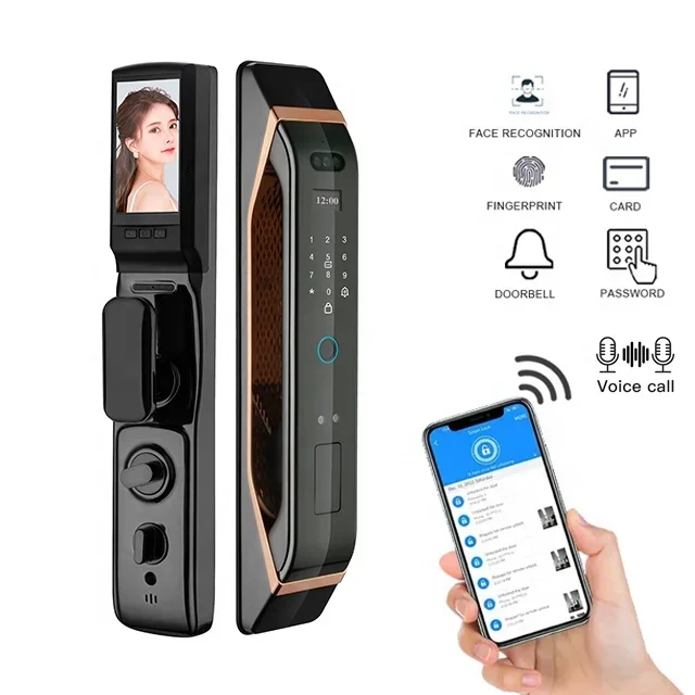 Outdoor 3D Face Recognition Digital Lock Cerradura Wifi  cam eras Biometric Fingerprint Security Intercom Smart Door Lock
