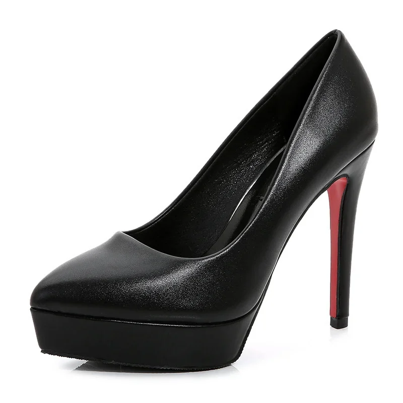 Zapatos de tacón alto de 12cm para mujer, calzado fetiche con plataforma de 3cm, Stilettos de cuero para discoteca, fiesta de graduación, fondo rojo, pasarela, negro, 2023