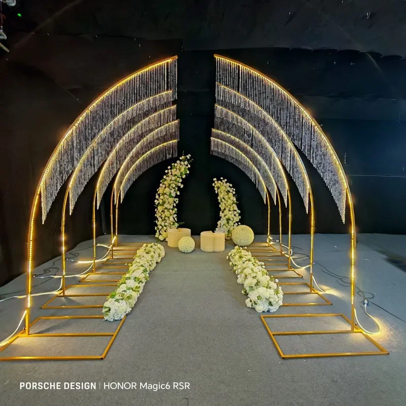 Crystal Wedding Arch Decoration Luminous Stage Props Outdoor Ceremony Welcome Area Ornament Elegant Light Up Floral Stand