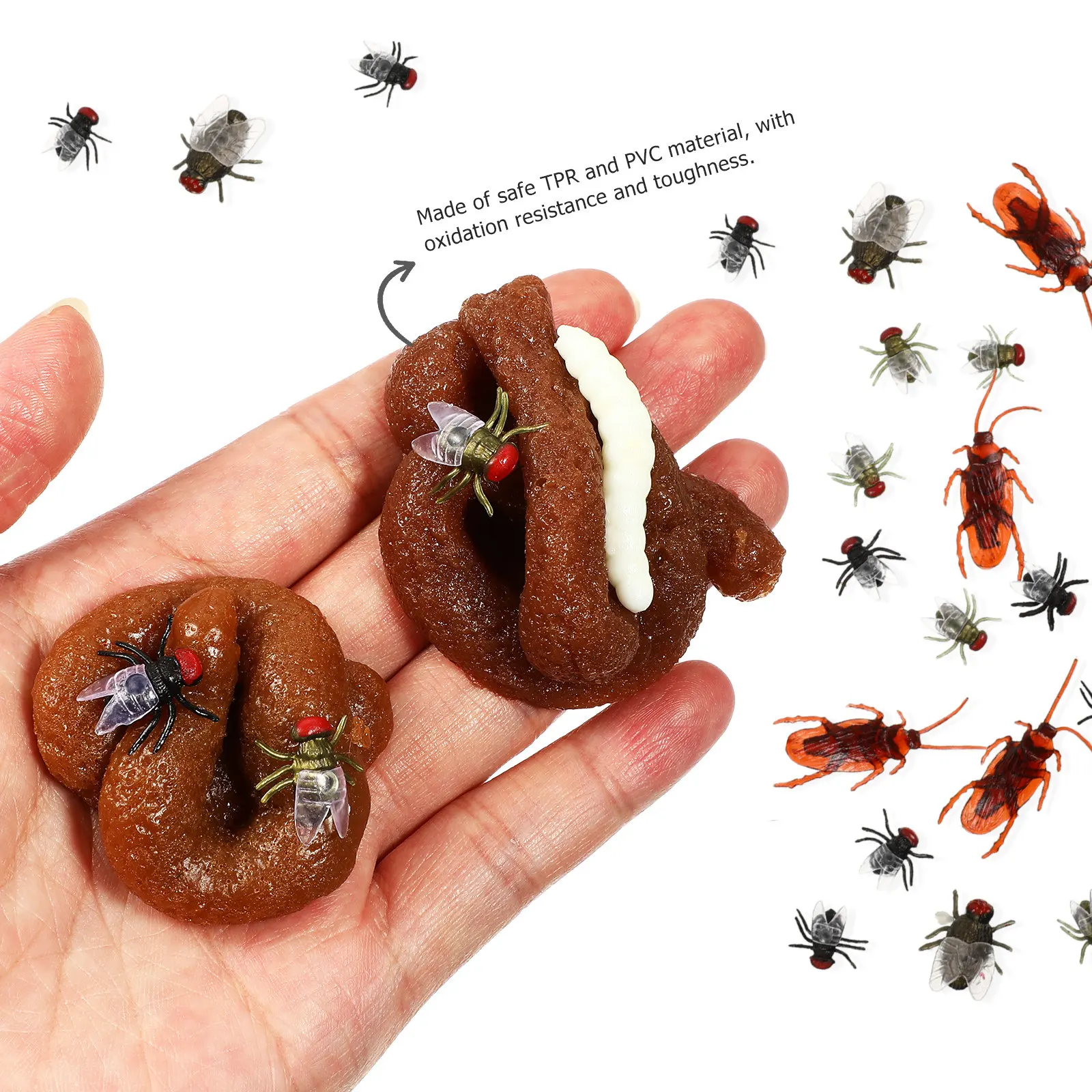 

1 set 1 Set Realistic Fake Poop Kit Prank Stuff Trick Props With Maggots Roaches Flies For April Fools Day Halloween Party Decor