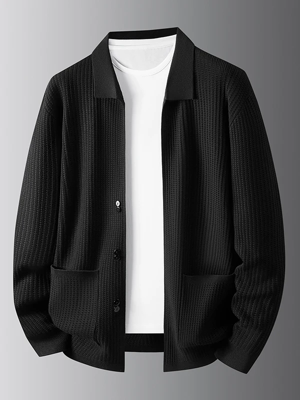 

Мужской вязаный кардиган свободного кроя большого размера, весна-осень, новый, модный, с отложным воротником, для полных мужчин, тонкий, на пуговицах