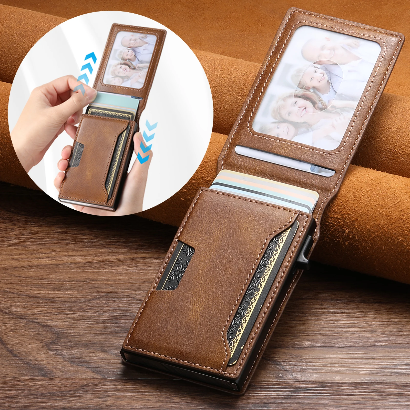 SUTENI Kartensteckplatz, Brieftasche, Flip-Cover, Kartenbox aus Kunstleder, drückt den Knopf automatisch die Karte aus – Detail 14