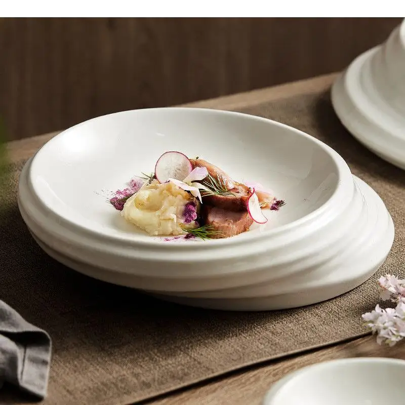 Rotary Threaded Ceramic Dinner Plate Restaurant Steak Dessert Plates Snack Salad Insulation