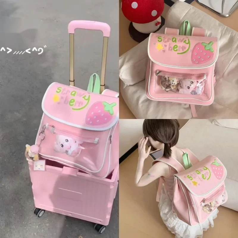 

Strawberry Embroidery Y2K Itabag Backpacks Korean Japan Sweet 2025 Itabag Student Cover Type High Capacity Waterproof Backpack
