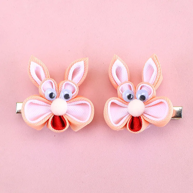 2Pcs Lovely Rabbit Hair Clip For Kids Pink Ribbon Bunny Ears Hair Clips Girls Barrettes Headwear Korea Simple Hair Accessories image 4