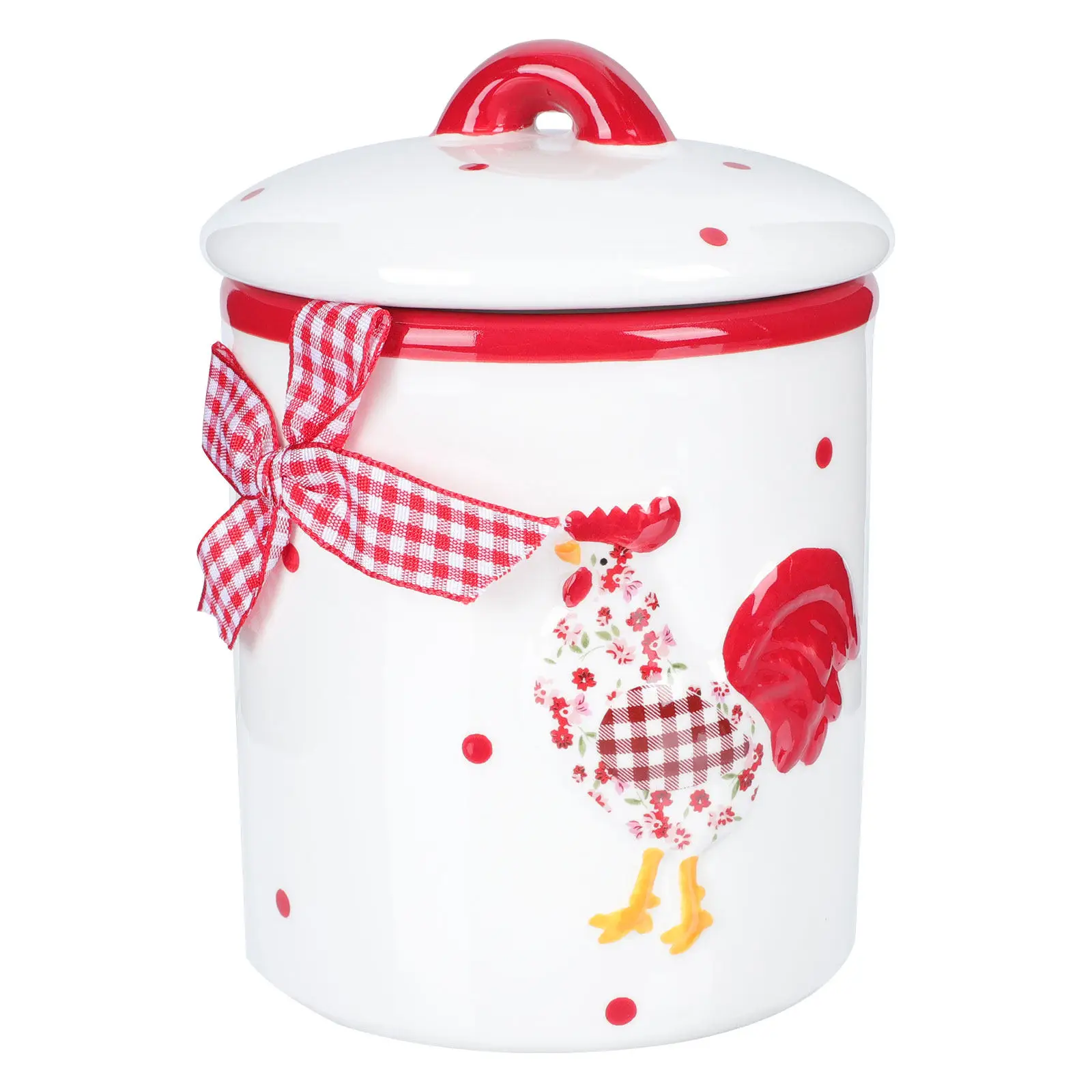 

1Set Ceramic Sealed Storage Jar Red Flower Chicken 3D Relief Design for Tea Leaves Dry Fruits Nuts Grains Food Container