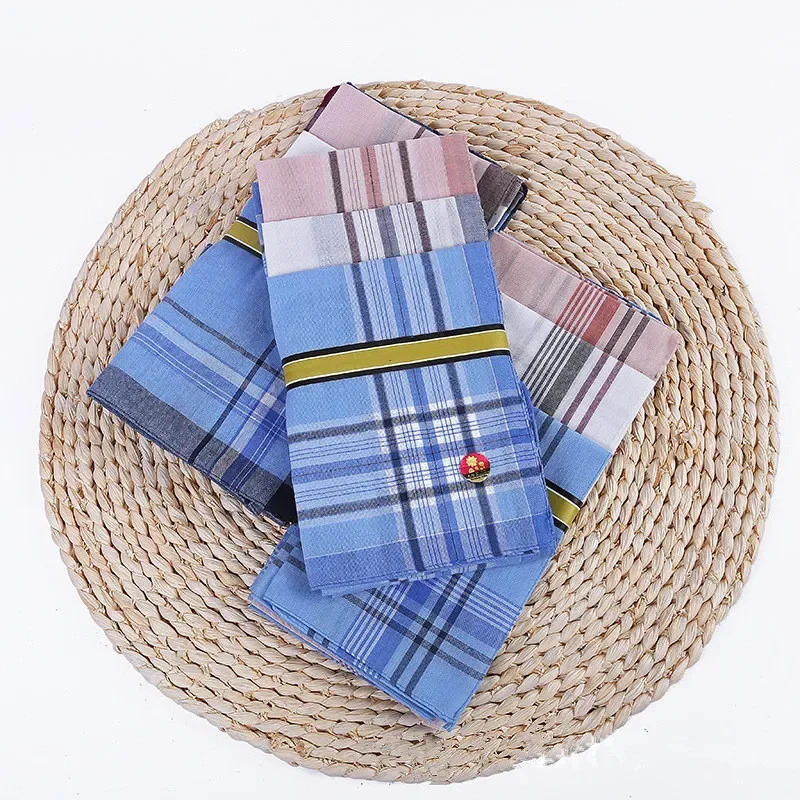 3Pcs 37x37cm Polyester Cotton Old Men Woven Sweat Absorbing Wiping Hand Towels Classic Handkerchiefs