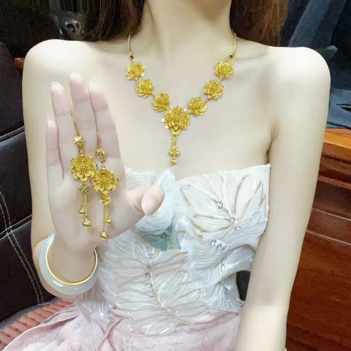 

Новые немецкие 24-каратные позолоченные серьги-колье для свадебной вечеринки, комплект ювелирных изделий для влюбленных YY10913