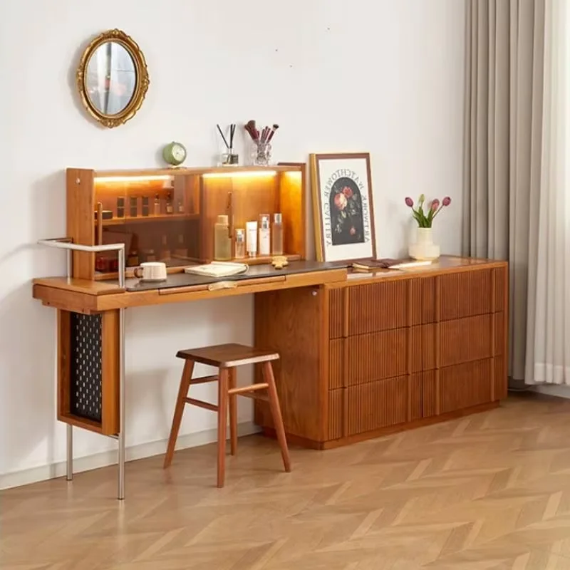 Folding Outlet Glass Vanity Tables Wood Woman Brown Storage Drawers Dresser Makeup Luxury Nordic Coiffeuse Bedroom Furniture