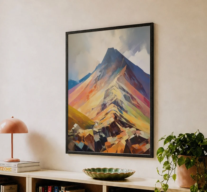 Vibrant Abstract Mountain Wall Art, Colorful Impasto Mountain Landscape Painting, Modern Nature Home Decor Poster