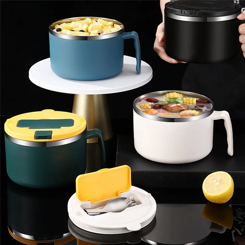 وعاء المعكرونة ABKJ-1200 مل مع غطاء، وعاء المعكرونة الفورية من الفولاذ المقاوم للصدأ، وعاء رامين سريع مع غطاء قابل للتصفية