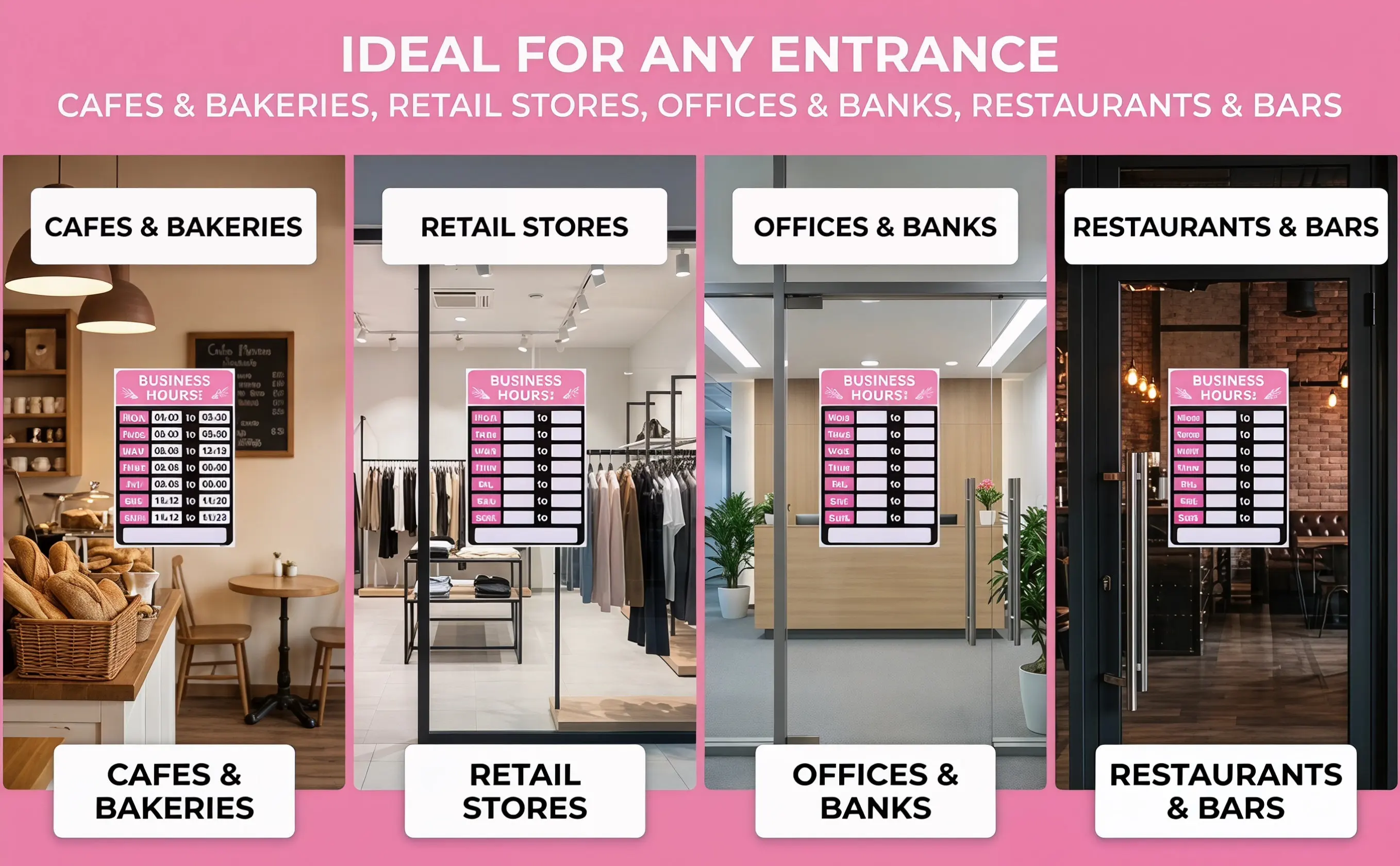2pcs Business Hours Sign Sticker – Self-Adhesive PVC Store Opening Closed Decal for Office Door