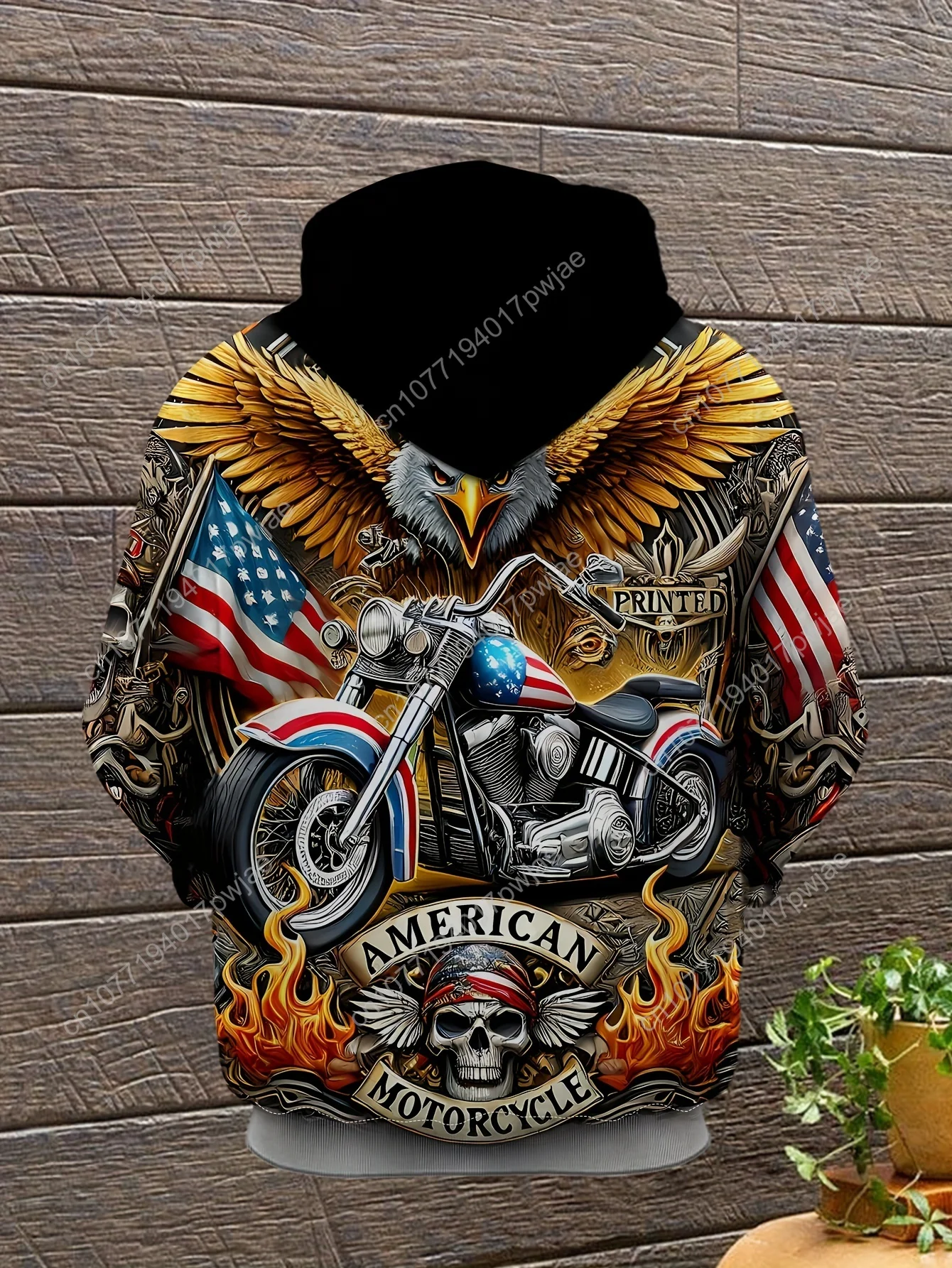 Herren-Kapuzenpullover mit patriotischem Adler und Motorrad-Grafik – langärmlig, lässiger Pullover mit Kordelzugtasche, amerikanisches Flaggen-Design, P