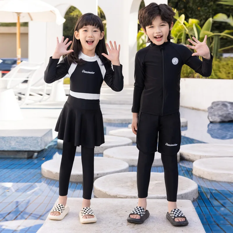 2024 New Kids Girls Boys Swimsuit Long Sleeve pants Sun Protection Swimming Beach Wear Cute and Playful Rash Guard