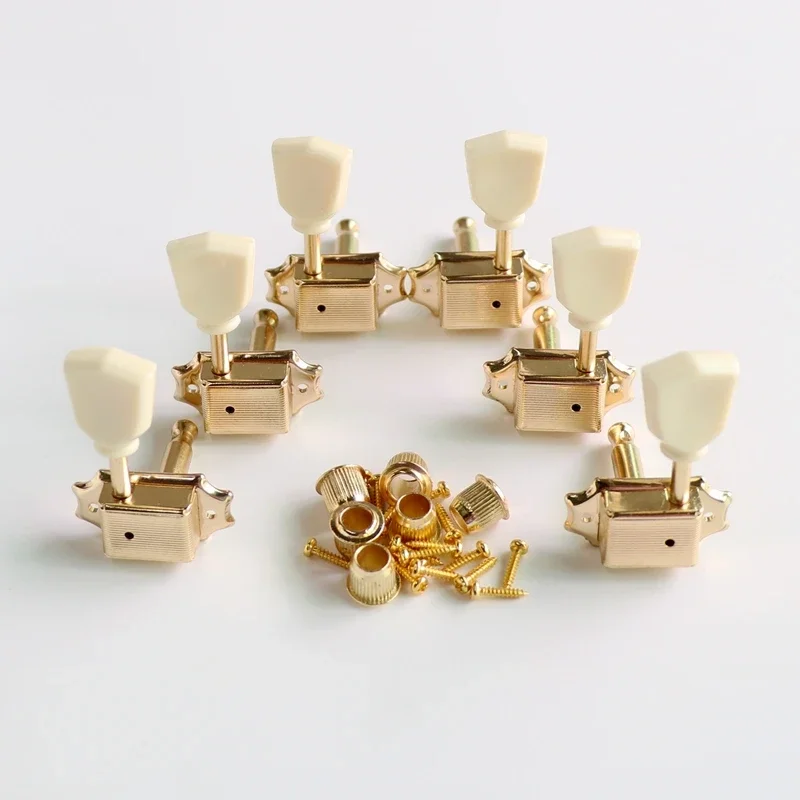 Donlis 3+3 Gold Color 8mm LP Guitar Tuners Kluson Style With Vintage White Handle 9mm Bushings