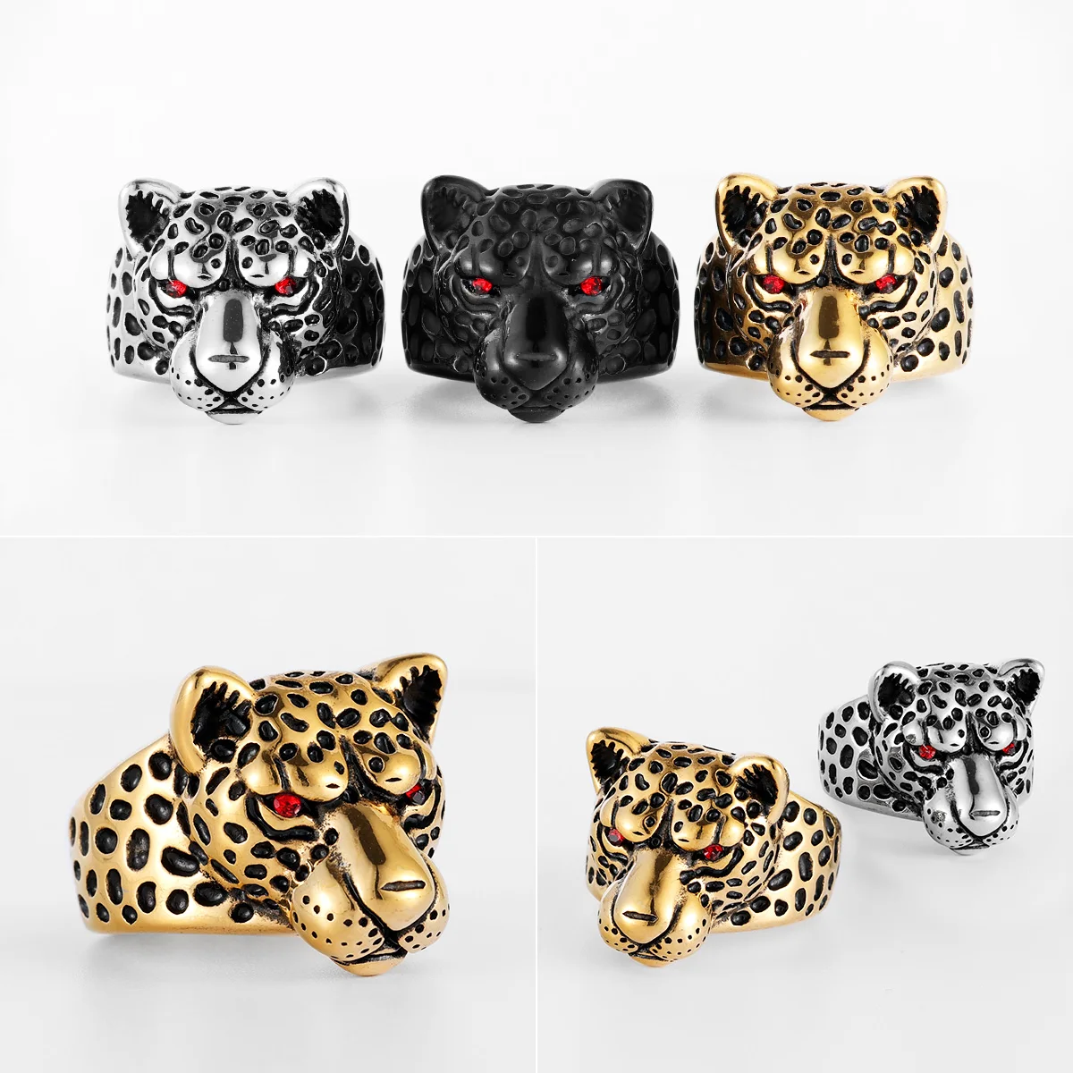 Stainless Steel Men Rings Jaguar Leopard Animal Punk Vintage for Women Biker Fashion Jewelry Halloween Creativity Gift Wholesale