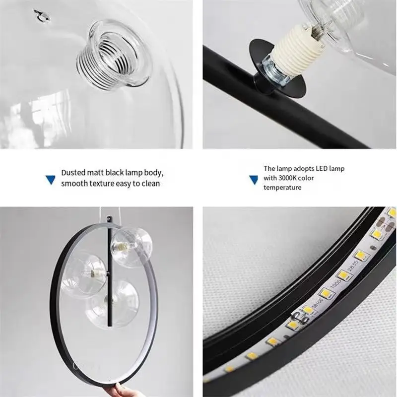 Lampe LED Suspendue au Design Nordique Anneau en Métal, Luminaire Décoratif de Plafond, Idéal pour une Salle à Manger, une Chambre à Coucher ou un Couloir