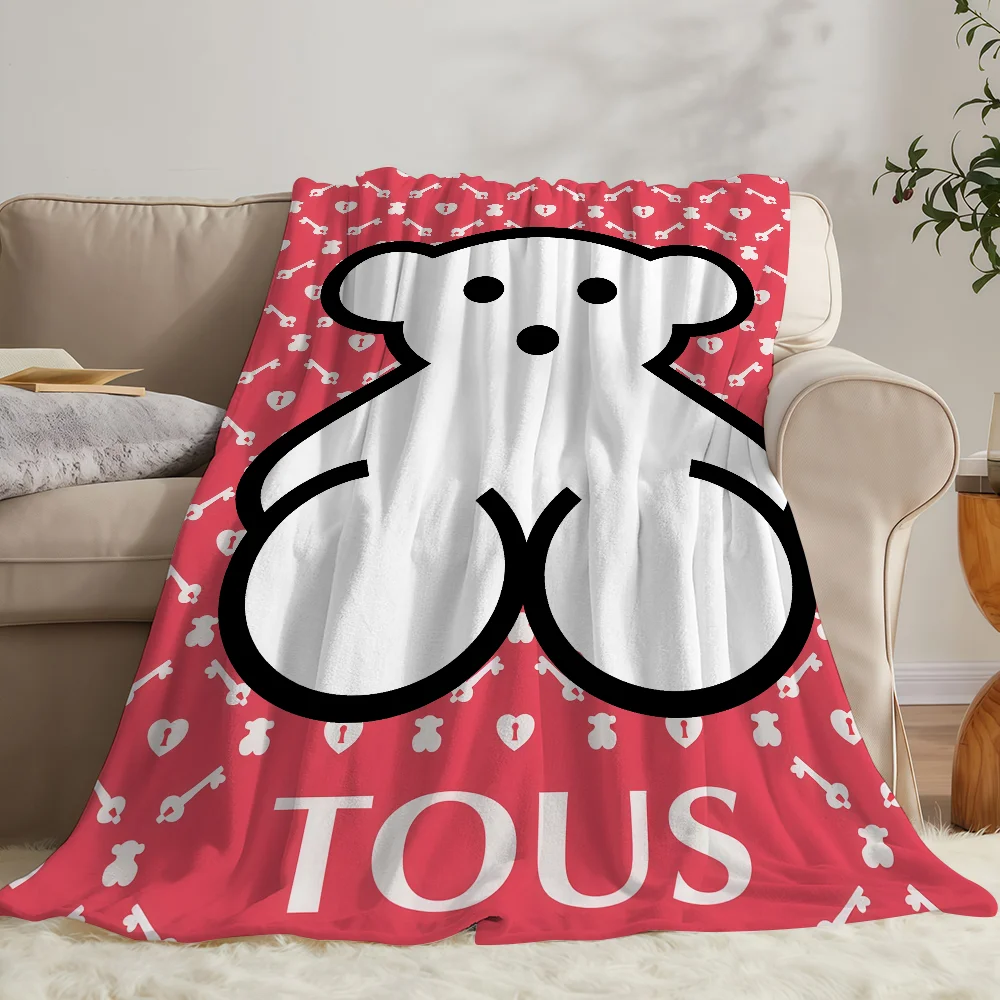 Cartoon Bear cute T-Tous Blanket Soft Warm And Thick Perfect For Bedroom Living Room Bed Sofa Camping Picnic Office Gift