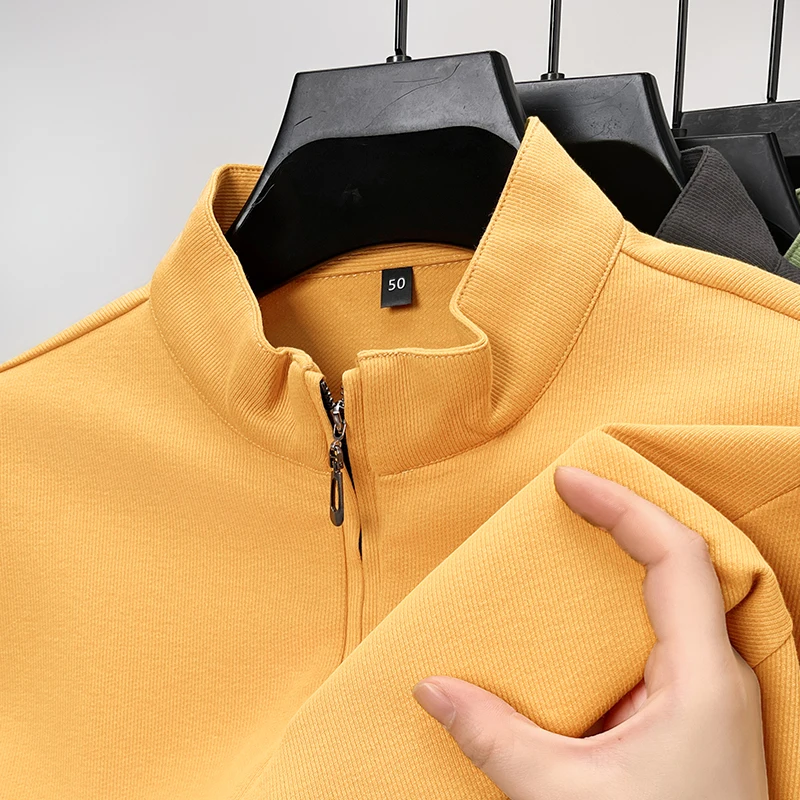 

New Zipper Stand Collar Polo Shirt Long Sleeved 2024 Spring/autumn Business Leisure Korean Fashion Youth Men Clothing