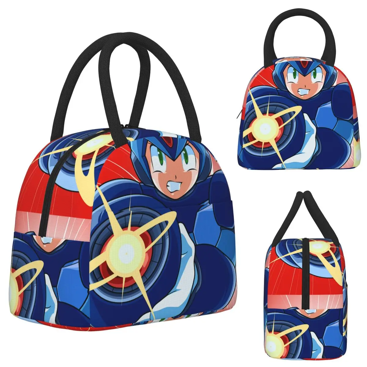 Megaman Video Game Mega Man Bolsa térmica para el almuerzo para niños, caja térmica para comida escolar, bolsa térmica portátil para el almuerzo, contenedor