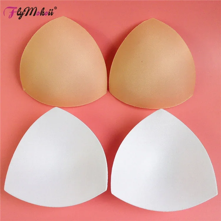 Flymokoii 1 Pair/Lot Women Triangle Sponge Swimsuit Breast Push Up Padding Chest Enhancers Thin White Bikini Bra Foam Insert