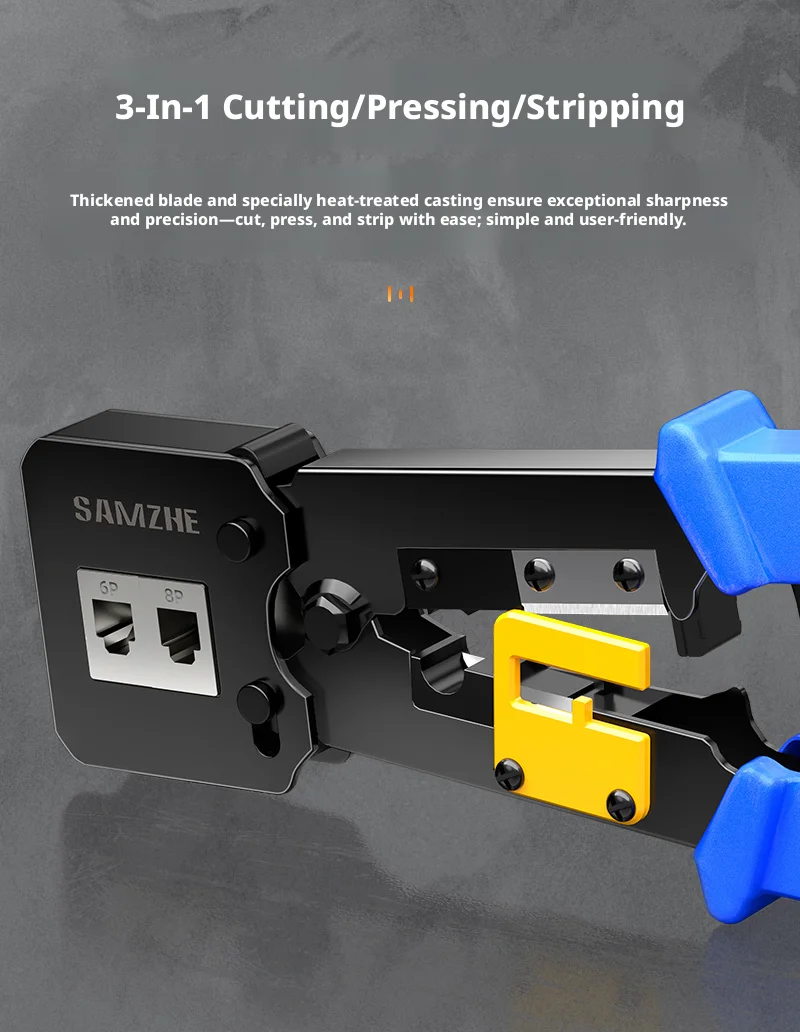 SAMZHE RJ45 Crimpzange Netzwerkwerkzeug RJ12 Cat5 Cat6 8P8C Kabelabisolierzange Presszange Multifunktions-Clip – Detail 5