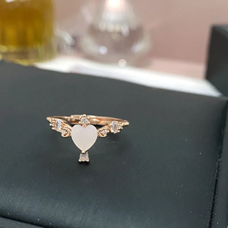 MDL Moissanit1 نمط الجنية نمط الكرتون الحب أوبال الدائري 18K مطلية بالذهب شخصية لامعة الماس المرأة خاتم