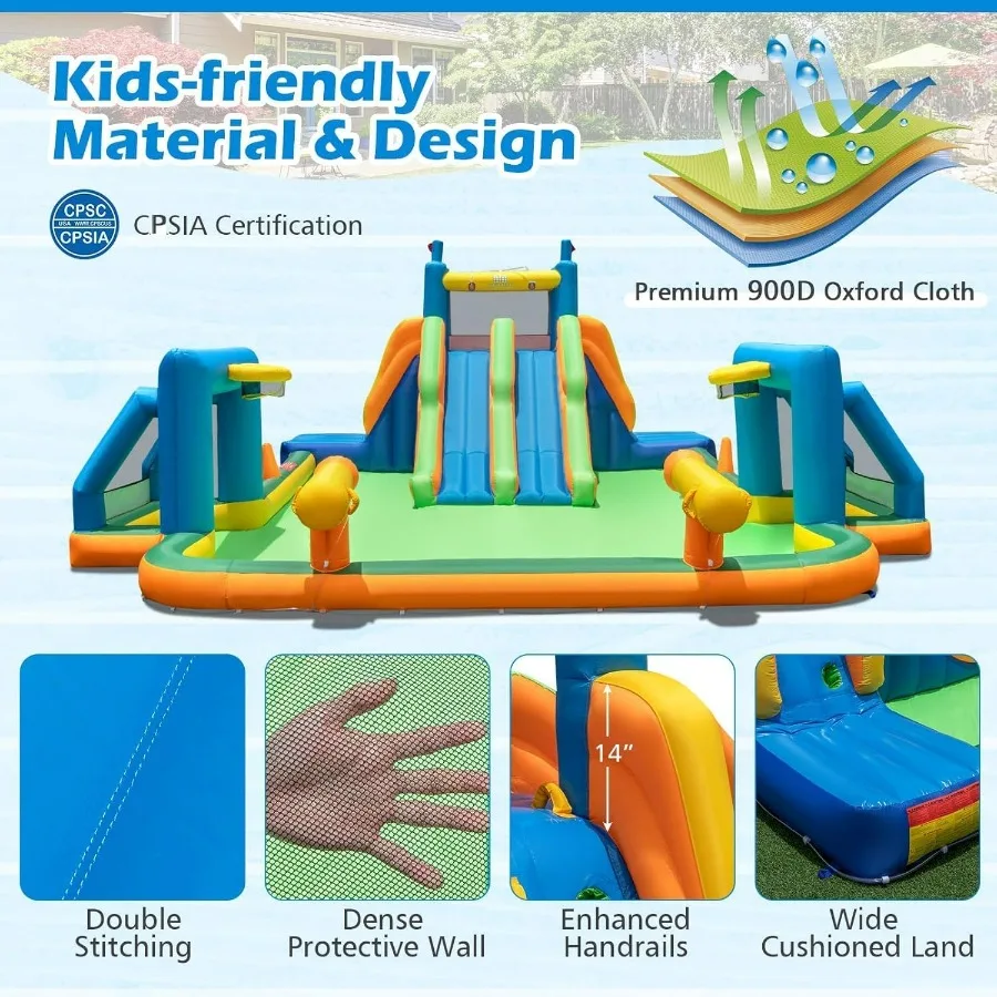 Aufblasbare Wasserrutsche, 19x17FT Mega Waterslide Park Dual Long Slides für Rennspaß mit Dual-Kletterwand, großem Spritzbecken