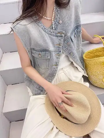 레이스 조끼 라이스 여성용 조끼 무릎 길이 레이스 패치워크 여성용 데님 조끼 조끼 상의 조끼 조끼