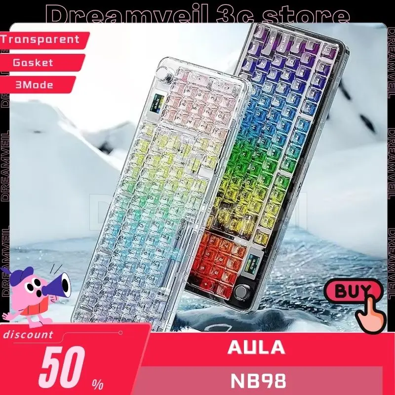 

Aula Nb98 Mechanical Keyboard Keyboards Bluetooth Wireless Transparent 3mode Gasket Hot-Swap Rgb Backlit Office Gaming Keyboards